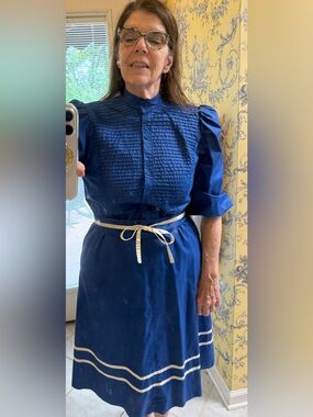 Sunshine Alley Vintage blue belted button-front dress w/pockets size 8 EUC